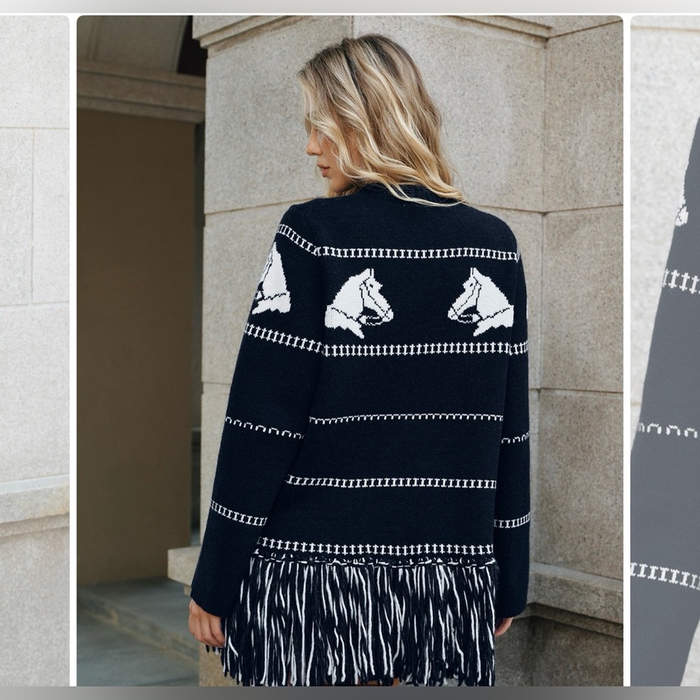 Commense Horse-Pattern Wool Blend Fridge Cardigan 🤍 - Picture 3 of 5